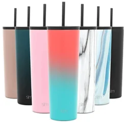 Classic Insulated Tumbler With Straw And Flip Lid - Stainless Steel Water Bottle Iced Coffee Travel Mug Cup 28oz (830ml) Ombre: Havana