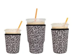 3 Pack Reusable Iced Coffee Sleeves - Xumbtvs Insulator Sleeve For Cold Beverages, Neoprene Cup Holder For Starbucks Coffee, Dunkin Coffee, More (Leopard Print)