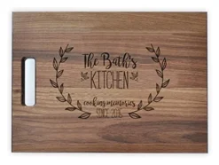 Personalized Wood Cutting Board Engraved With Kitchen Name And Established Date | Perfect Customized Wedding Gifts For Couples Housewarming Gift Or Mothers Day Gifts