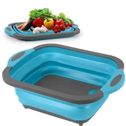 Collapsible Cutting Board - Portable Multi-Purpose Dish Tub - Washing And Draining Fruits And Veggies With Food-Grade Sink Storage - Multifunctional Basket For BBQ, Picnic,Camping And Sink (Blue)
