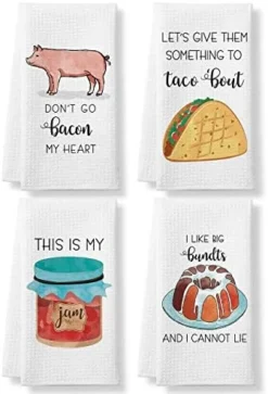 Funny Kitchen Tea Towels Foodie Housewarming Gift- Set Of 4 Dish Waffle Vegetables Towels Gift For Wedding Shower Fun Hostess Kitchen Decor Christmas New Home -Kitchen Island Sale 41Lc1eGQQsL. AC