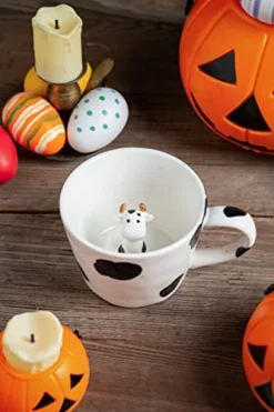 Cow Ceramic Cup Hidden 3D Animal Inside Mug,Cute Cartoon Handmade Figurine Mugs,Holiday And Birthday Gift For Coffee Milk Tea Lovers,12 OZ(White,Black) -Kitchen Island Sale 41Loh10ySEL