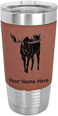 20oz Vacuum Insulated Tumbler Mug, Moose, Personalized Engraving Included (Faux Leather, Rustic) -Kitchen Island Sale 41LvadCMenL. AC