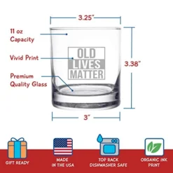 Ld Lives Matter Whiskey Scotch Glass 11 Oz- Funny Birthday Or Retirement Gift For Senior Citizens- Old Fashioned Whiskey Glasses- Classic Lowball Rocks Glass- Gag Gift For Dad, Grandpa, Made In USA -Kitchen Island Sale 41Niqo2rvtL