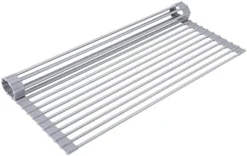 Over Sink Dish Drying Rack 17.6" L X 15.4" W Large Roll Up Drainer Foldable Rolling Mat Dryer Roll Out RV Drain - Silicone Coated Steel Multipurpose Space Saving For Kitchen Counter Anti-Slip -Kitchen Island Sale 41Nmuez7ZL. AC