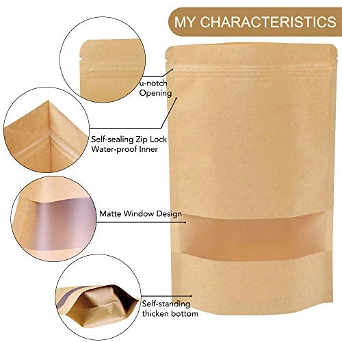 120pcs Kraft Bags With Window, Brown Resealable Bags, 5.9×8.6 Inches Stand Up Pouches, Coffee Bags, Sealable Bags For Packaging, Ziplock Stand Up Bags For Home Or Business 3 120pcs Kraft Bags With Window, Brown Resealable Bags, 5.9×8.6 Inches Stand Up Pouches, Coffee Bags, Sealable Bags For Packaging, Ziplock Stand Up Bags For Home Or Business - Image 3