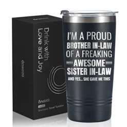 Gifts For Brother In Law From Sister, Funny Gift Idea For The Best Brother For Christmas, Birthday, 20 Oz Stainless Steel Insulated Travel Mug Tumbler - Proud Brother In Law