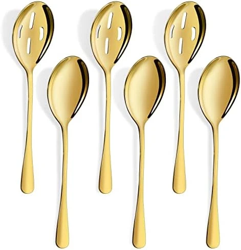 10.1-Inch 6-Piece Serving Spoons - Includes 3 Large Serving Spoons And 3 Slotted Spoons, Stainless Steel Buffet Serving Utensils,Metal Serving Spoons Set For Parties 9 10.1-Inch 6-Piece Serving Spoons - Includes 3 Large Serving Spoons And 3 Slotted Spoons, Stainless Steel Buffet Serving Utensils,Metal Serving Spoons Set For Parties - Image 9