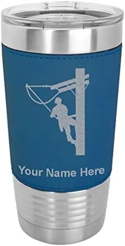 20oz Vacuum Insulated Tumbler Mug, Lineman, Personalized Engraving Included (Faux Leather, Rustic) -Kitchen Island Sale 41ObJcik 1L. AC