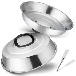 Cheese Melting Dome Set Of 2, Leonyo 12" Metal Steam Basting Cover For Griddle Grill, Stainless Steel Griddle Accessories For BBQ Flat Top Kitchen Cooking Hamburger, Dishwasher Safe, Heat Proof Handle