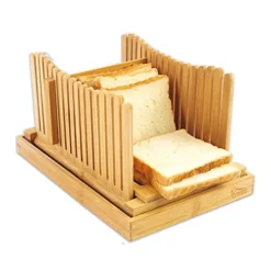 Kitchen Bamboo Bread Slicer, Adjustable Bread Cutting Guide, Foldable Bread Cutter For Homemade Bread, Bread Loaf Slicer With Crumb Catcher (12.5"×8.5"×7")