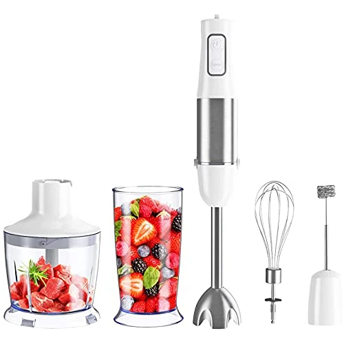 Bobique Immersion Hand Blender, 500W 6-Speeds 5-in-1 Stainless Steel Stick Blender With Chopper, 600ml Beaker, Eggs Beater, Milk Frother 1 Bobique Immersion Hand Blender, 500W 6-Speeds 5-in-1 Stainless Steel Stick Blender With Chopper, 600ml Beaker, Eggs Beater, Milk Frother