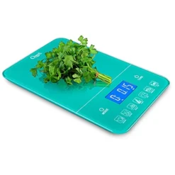 Touch III 22 Lb (10 Kg) Digital Kitchen Scale With Calorie Counter In Tempered Glass, Teal Blue