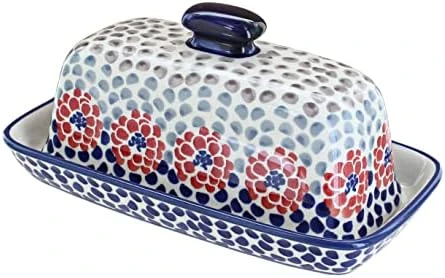 Blue Rose Polish Pottery Prairie Garden Butter Dish 13 Blue Rose Polish Pottery Prairie Garden Butter Dish - Image 13