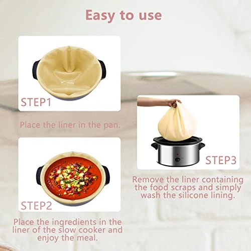 2 Pack Silicone Slow Cooker Liners Fit 6-8 QT Crockpot, Reusable/Heat-resistant/Leakproof/Portable Crock Pot Liners, BPA Free, Dishwasher Safe Slow Cooker Liners Fit For 6-8 QT (Pink+Yellow) 6 2 Pack Silicone Slow Cooker Liners Fit 6-8 QT Crockpot, Reusable/Heat-resistant/Leakproof/Portable Crock Pot Liners, BPA Free, Dishwasher Safe Slow Cooker Liners Fit For 6-8 QT (Pink+Yellow) - Image 6