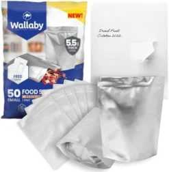 50x Wallaby 1-Quart Gusset Mylar Bag Bundle - (6 Mil - 7" X 10") Stand-Up Zipper Pouches + 50x Labels - Heat Sealable, Food Safe, & Reliable Long Term-Food Storage Solutions - Silver -Kitchen Island Sale 41Q2hhhxF6L. AC
