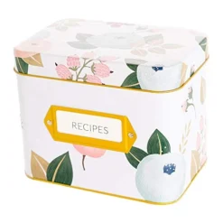 Polite Society White Floral Recipe Box | 24 Size 4x6 Recipe Cards & 12 Dividers | Vintage Style Recipe Tin