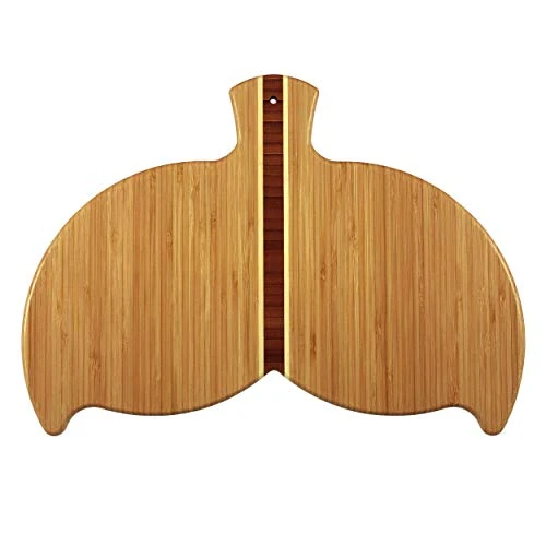 Whale Tail Shaped Bamboo Serving And Cutting Board, 14-1/2" X 10-1/2" 1 Whale Tail Shaped Bamboo Serving And Cutting Board, 14-1/2" X 10-1/2"