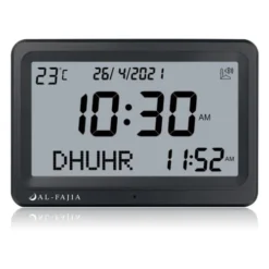 Automatic Worldwide Digital 8 Azan Prayer Sounds Islamic Wall And Desk Clock For USA FAJ-113 - Jet Black