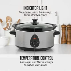 Vente Electric Slow Cooker 3.7 Quart With 3 Temperature Settings, Dishwasher Safe Removable Ceramic Pot & Tempered Glass Lid, Portable Multicooker Soup Maker And Mulled Wine Warmer, Silver SLO35ABR -Kitchen Island Sale 41Qaczwa0iL
