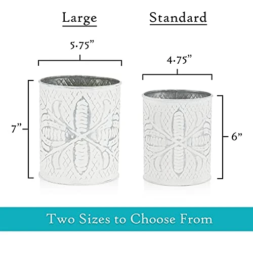 Galvanized Farmhouse Kitchen Utensil Holder For Countertop, Distressed White Cooking Utensil Holder For Kitchen Counter, Large Utensil Crock With Vintage Floral Pattern – Large Size 6 Galvanized Farmhouse Kitchen Utensil Holder For Countertop, Distressed White Cooking Utensil Holder For Kitchen Counter, Large Utensil Crock With Vintage Floral Pattern – Large Size - Image 6