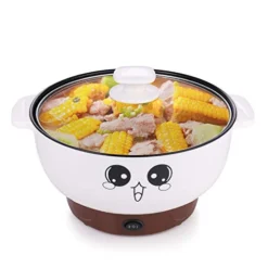 4-in-1 Multifunction Electric Cooker Skillet Wok Electric Hot Pot For Cook Rice Fried Noodles Stew Soup Steamed Fish Boiled Egg Small Non-stick With Lid (2.3L, Without Steamer)