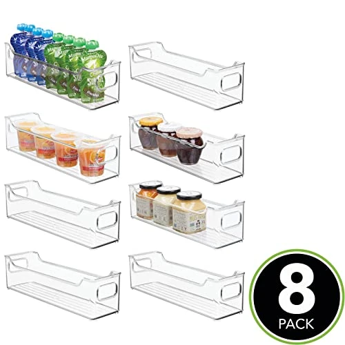 MDesign Slim Stackable Plastic Storage Organization Bin With Handles For Kitchen Cabinet, Pantry, Shelf, Refrigerator, Home Organizer For Fruit, Potatoes, Onions, Drinks, Snacks, Pasta, 8 Pack, Clear 2 MDesign Slim Stackable Plastic Storage Organization Bin With Handles For Kitchen Cabinet, Pantry, Shelf, Refrigerator, Home Organizer For Fruit, Potatoes, Onions, Drinks, Snacks, Pasta, 8 Pack, Clear - Image 2