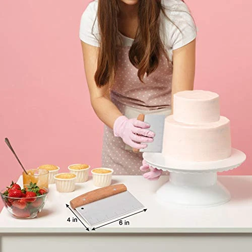 Bench Scraper Set Of 2, HaSteeL Metal Dough Scraper Cutter Pastry Chopper With Wooden Handle, Heavy Duty Stainless Steel Griddle Scraper With Measuring Marks For Cooking Baking Grilling 2 Bench Scraper Set Of 2, HaSteeL Metal Dough Scraper Cutter Pastry Chopper With Wooden Handle, Heavy Duty Stainless Steel Griddle Scraper With Measuring Marks For Cooking Baking Grilling - Image 2