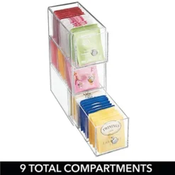 MDesign Plastic Kitchen Pantry, Cabinet, Countertop Organizer Storage Station With 3 Drawers For Coffee, Tea, Sugar Packets, Sweeteners, Creamers, Drink Pods, Packets - 3 Sections - Clear -Kitchen Island Sale 41RlGxMollL