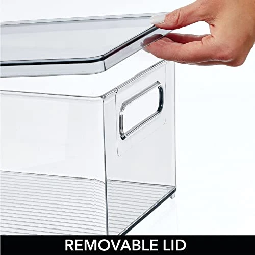 MDesign Plastic Pantry Storage Box Container With Lid And Built-In Handles - Organization For Flour, Cereal, Pasta, Rice, Or Food In Kitchen Cupboard, Ligne Collection, 2 Pack, Clear/Smoke Gray 5 MDesign Plastic Pantry Storage Box Container With Lid And Built-In Handles - Organization For Flour, Cereal, Pasta, Rice, Or Food In Kitchen Cupboard, Ligne Collection, 2 Pack, Clear/Smoke Gray - Image 5