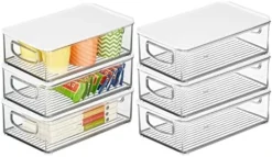 Plastic Pantry Storage Box Container With Lid And Built-In Handles - Organization For Flour, Cereal, Pasta, Rice, Or Food In Kitchen Cupboard, Ligne Collection, 6 Pack, Clear/Clear -Kitchen Island Sale 41SE zpSQRL. AC