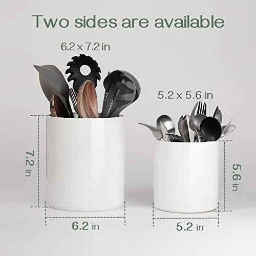 White Utensil Holder, Large Utensil Holder For Kitchen Counter (H7.2” X W6.2”), Ceramic Cooking Utensil Crock For Kitchen Decor, Anti-Scratches And Stable, Handmade DIY Gifts For Moms 3 White Utensil Holder, Large Utensil Holder For Kitchen Counter (H7.2” X W6.2”), Ceramic Cooking Utensil Crock For Kitchen Decor, Anti-Scratches And Stable, Handmade DIY Gifts For Moms - Image 3