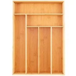 Kitchen Wood Utensil Tray Drawer Organizer, Bamboo Silverware Tray For Drawer 12X17 Cutlery Organizer In Drawer, Flatware Holder,Office Storage Drawer Organizers,Desk Drawer Dividers Insert