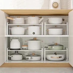 2 Tier Expandable Cabinet Shelf Organizer Over The Sink Storage Rack 2 Tier Adjustable Countertop For Kitchen Bathroom Pantry Spice Cupboard Dish Cup Bottle Pot Metal Plate Heavy Duty Nonslip(Black) -Kitchen Island Sale 41SdxagTqfL