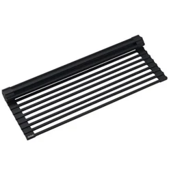 KRAUS Multipurpose Over-Sink Roll-Up Dish Drying Rack, Colander And Trivet In Black, KRM-10BLACK