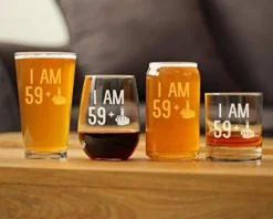 59 + 1 Middle Finger - Funny 60th Birthday Whiskey Rocks Glass Gifts For Men & Women Turning 60 - Fun Whisky Drinking Tumbler -Kitchen Island Sale 41T3ZE9EKWL