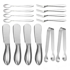 14 Pieces Cheese Butter Spreader Knife Set, Stainless Steel Cheese Butter Spreader Knives Cheese Slicer And Handles Mini Serving Tongs Spoons And Forks For Butter, Cheese And Pastry Making (B)