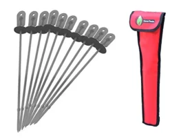 Skewers Set - 10 Stainless Steel Wide BBQ Kebob Sticks For BBQ Grill - Flat Metal With Food Remover Disc - BBQ Accessories, 12 Inch