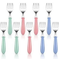 9 Pieces Stainless Steel Toddler Forks, Baby Forks, Kids Forks, For Self Feeding Metal Forks Boys Girls Small Training Forks For Children Cutlery Forks With Round Handle Safe Flatware