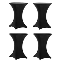 4 Pack 30x42 Inch Highboy Spandex Cocktail Table Covers Black, Cocktail Table Spandex Covers, Fitted Stretch Cocktail Table Tablecloth For Round Tables (4PC 30X42 Black)