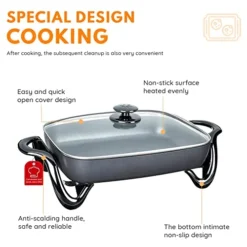 Black Electric Skillet, Spout Dishwasher Safe, Scratch Resistant, Non-Stick, Anti Slip Chassis, Adjustable Temperature 10 Black Electric Skillet, Spout Dishwasher Safe, Scratch Resistant, Non-Stick, Anti Slip Chassis, Adjustable Temperature -Kitchen Island Sale 41UvYMDrxWL