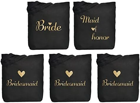 ElegantPark Bride Tribe Squad Tote Bridesmaid Wedding Bachelorette Bridal Shower Gifts Shoulder Bags Black Cotton Gold Glitter 5 Pcs 2 ElegantPark Bride Tribe Squad Tote Bridesmaid Wedding Bachelorette Bridal Shower Gifts Shoulder Bags Black Cotton Gold Glitter 5 Pcs - Image 2