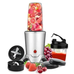 1200W Personal Bullet Blender For Shakes And Smoothies, Regenerate Nutri Aluminum Large Capacity Mixer With Blending & Grinding Blades For Kitchen, Tritan 34+17 Oz Travel Bottles For Fruits, Vegetables, Coffee, Countertop, Silver