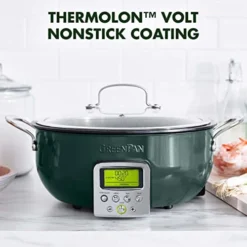 Greenpan Elite Essential Smart Electric 6QT Skillet Pot, Presets To Sear Saute Stir-Fry And Cook Rice, Healthy Ceramic Nonstick And Dishwasher Safe Parts, Easy-to-use LED Display, Ponderosa Pine