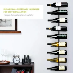 True Rue Align Wall-Mounted Wine Rack, Black Wrought Iron, Minimalist Modern Wine Display, Alcohol Storage Solution, Holds Nine Standard Wine Bottles, 37.75" X 9.75" -Kitchen Island Sale 41VEuy9x8ML
