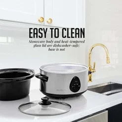 Vente Electric Slow Cooker 3.7 Quart With 3 Temperature Settings, Dishwasher Safe Removable Ceramic Pot & Tempered Glass Lid, Portable Multicooker Soup Maker And Mulled Wine Warmer, Silver SLO35ABR -Kitchen Island Sale 41VbNqZlIuL