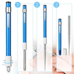 2 Pieces Diamond Retractable Knife Sharpener Steel Sharpening Rod For Kitchen Outdoor Serrated Stick Tools (Blue, Silver)
