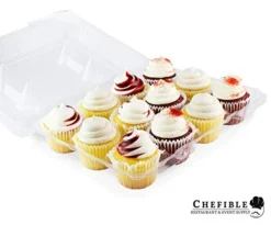 12 Compartment Cupcake Container - Set Of 4 | Plastic Disposable, Dozen Cavity, Cupcake Carrier With Secure High Top Design -Kitchen Island Sale 41WmBKS1pJL