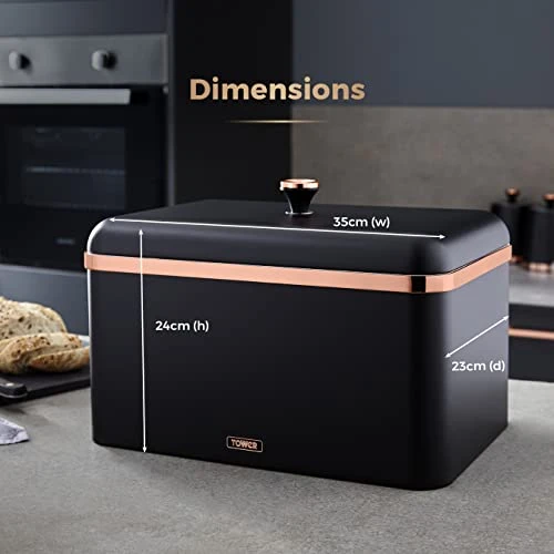 Tower T826130BLK Cavaletto Bread Bin Storage, Carbon Steel, Removable Lid, Black And Rose Gold 6 Tower T826130BLK Cavaletto Bread Bin Storage, Carbon Steel, Removable Lid, Black And Rose Gold - Image 6