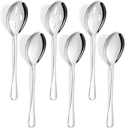 10.1-Inch 6-Piece Serving Spoons - Includes 3 Large Serving Spoons And 3 Slotted Spoons, Stainless Steel Buffet Serving Utensils,Metal Serving Spoons Set For Parties 20 10.1-Inch 6-Piece Serving Spoons - Includes 3 Large Serving Spoons And 3 Slotted Spoons, Stainless Steel Buffet Serving Utensils,Metal Serving Spoons Set For Parties -Kitchen Island Sale 41X7N0DomTL. AC